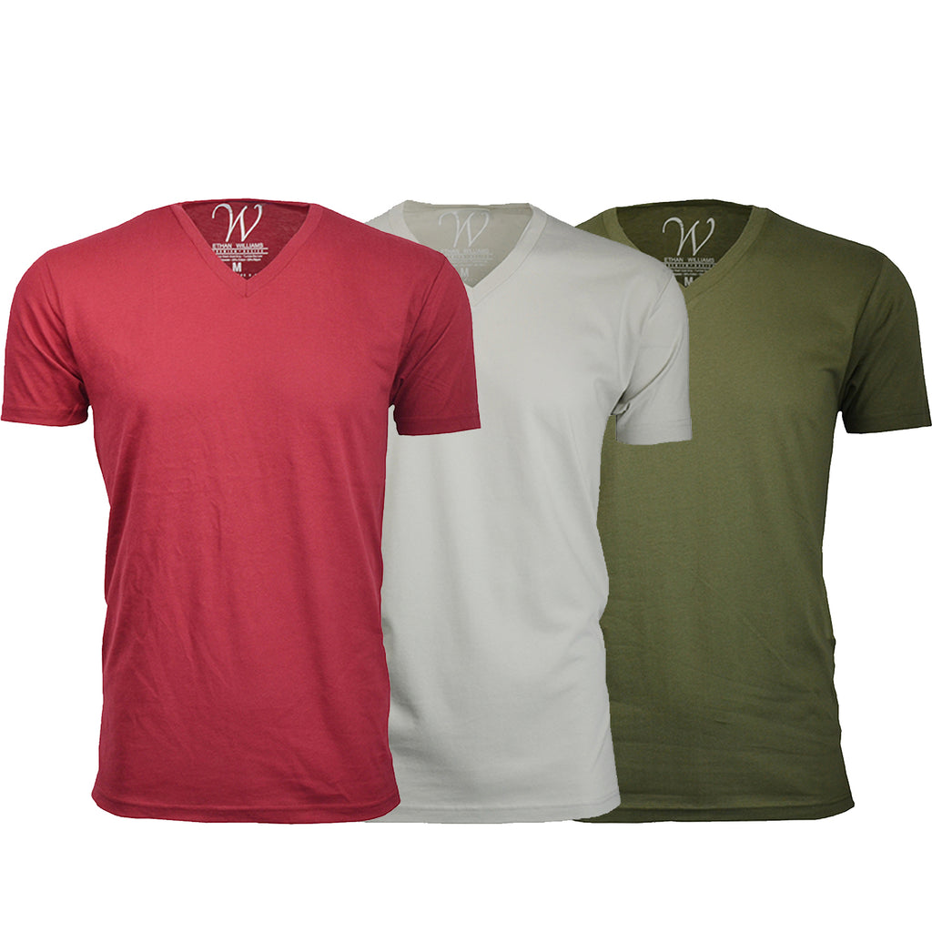 EWC-150BGS 3-Pack Ultra Soft Sueded V-Neck T-shirt - Burgundy / Sand / Military Green