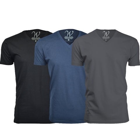 EWC-150BNHM 3-Pack Ultra Soft Sueded V-Neck T-shirt - Black / Navy / Heavy Metal