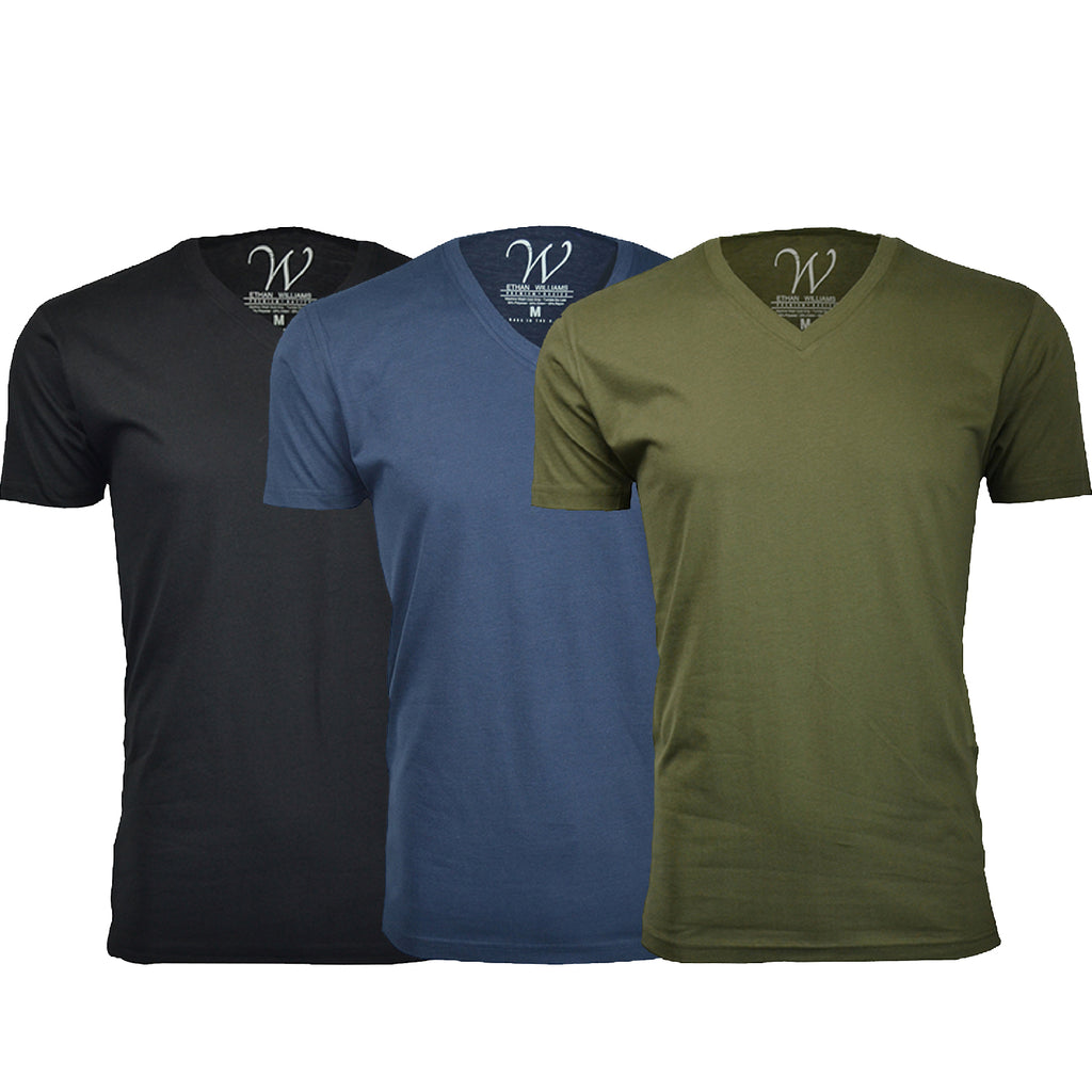 EWC-150BNMG 3-Pack Ultra Soft Sueded V-Neck T-shirt - Black / Navy / Military Green