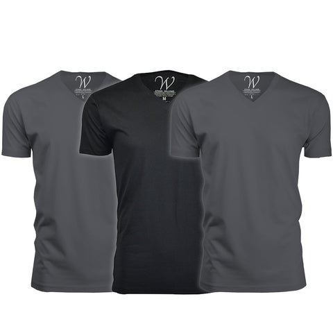 EWC-150HM2B1 3-Pack Ultra Soft Sueded V-Neck T-shirt - Heavy Metal / Heavy Metal / Black