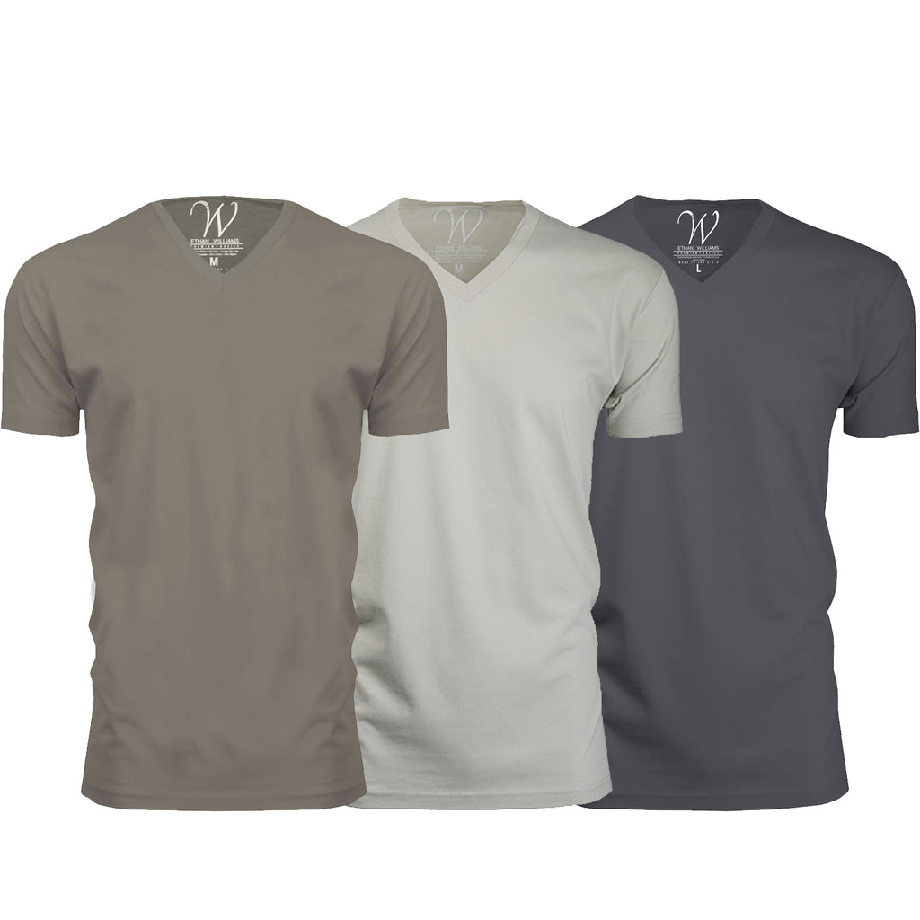 EWC-150HWS 3-Pack Ultra Soft Sueded V-Neck T-shirt - Heavy Metal / Stone / Sand