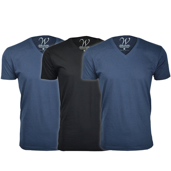 EWC-150N2B1 3-Pack Ultra Soft Sueded V-Neck T-shirt - Navy / Navy / Black