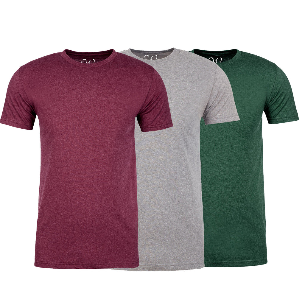 EWC-100HMNHGHFG 3-Pack Ultra Soft Sueded Crew Neck T-shirt - Heather Maroon / Heather Grey / Heather Forest Green