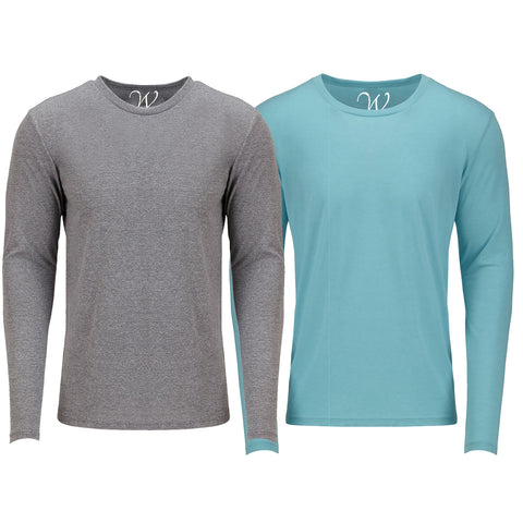 EWC-607HGT 2-Pack Ultra Soft Sueded Long Sleeve - Heather Grey / Turquoise